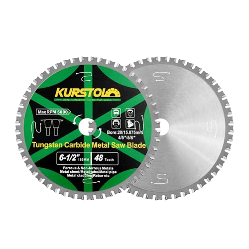Image of Metal Circular Saw Blade - 2PCS 6-1 /2 inch TCT Cutting Blade 48T Tungsten Carbide Tipped Blade Arbor 20mm with 15.87mm Washer for Iron, Nickel, Titanium, Ferrous Metals, Steel Pipe