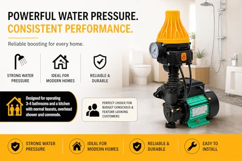 Image of V Guard 1 hp Automatic Pressure Booster Pumps with Torque Boost Technology, for Household (Upto 3-4 Bathrooms), 1 Year ON-SITE Warranty