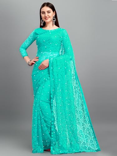 Image of LOROFY Women's Brasso Net Saree With Blouse