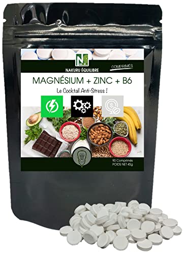 NAKURU |Magnésium + Zinc+ Vitamine B6 | NAKURU Équilibre | Fabriqué en France | Le Cocktail Anti-Stress ! | (90 Comprimés de 500mg / Poids Net: 45g)