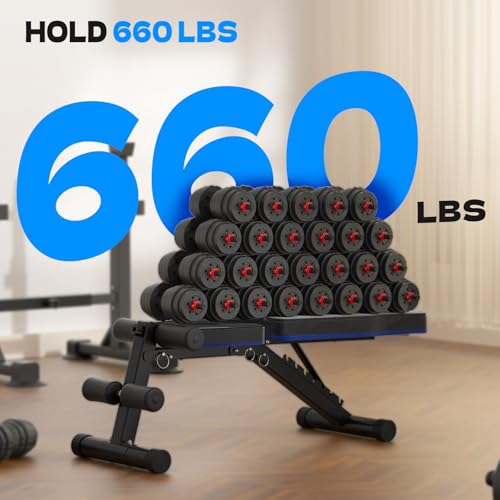 Image of FitinOne Adjustable Folding Weight Bench for Home Gym, 660 lbs Capacity Multi-Functional Workout Bench Sturdy Durable for Full Body