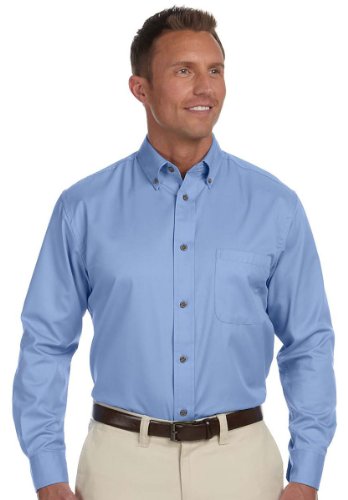 Men's Easy Blend Long-Sleeve Twill Shirt, 4XL, Light College Blue
