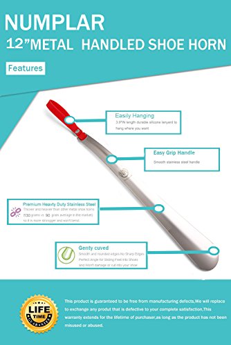 Metal Shoe Horn, Long Handled Shoehorn for Men, Women, Kids, Seniors, Pregnancy, Boots and Shoes, Heavy Duty Stainless Steel with Silicone Lanyard(Red 2Packs) - Thumbnail 3
