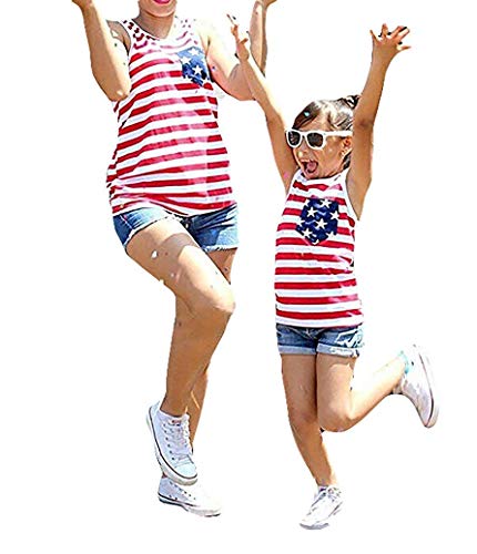 Noubeau 4th of July Mommy and Me American Flag Striped Stars Tank Tops Cami Vest Sleeveless Shirts