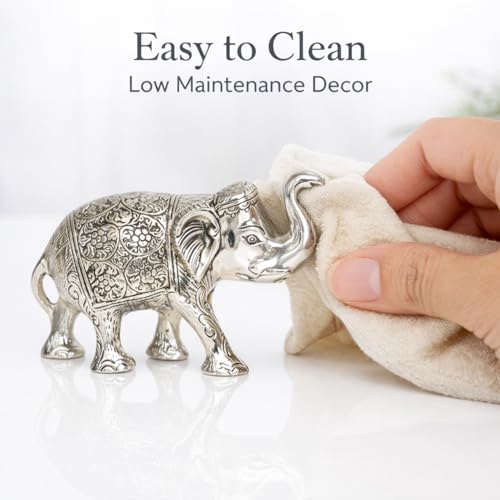 Image of Kalakriti Metal Elephant Statue Small Silver 2 pcs Set Enhance Your Home Car Office Table Article | Animal Decorative Showpiece Figurines for Best Gifting