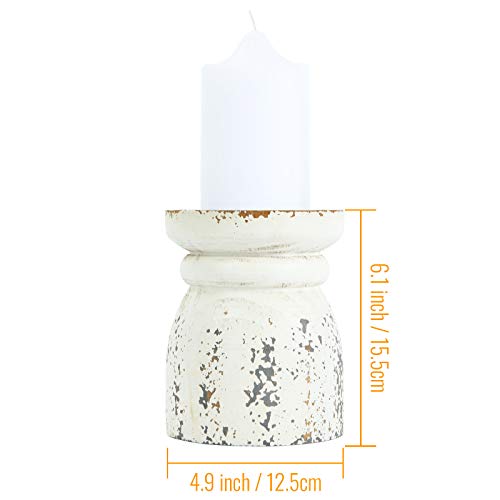 image for ATH Rustic Candle Holder for Pillar Candle, Vintage White Wooden Pilla