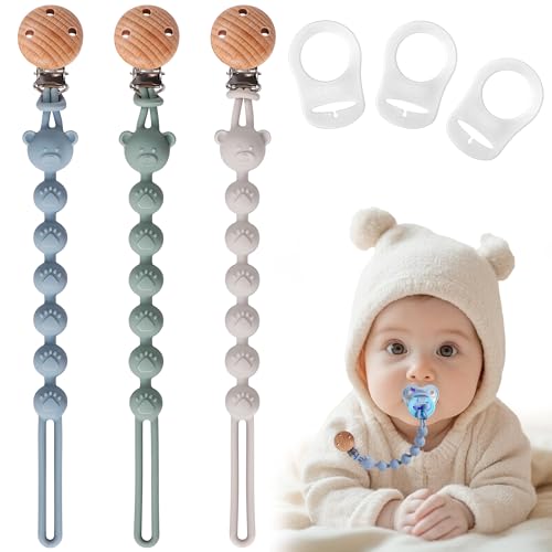 EARLY MINDS Pack de 3 Attache Tetine Silicone, Attache Sucette avec Une Seule Pièce en Silicone, Accroche Tétine Bebe pour Filles & Garçons, Sans BPA,...