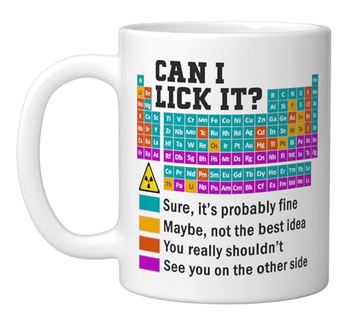 Funny Teacher gifts Science Can i lick it periodic table Ceramic Mug, White