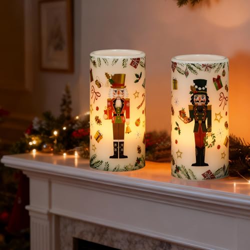 Image of Christmas Nutcracker Flameless Pillar Candles with Remote Timer