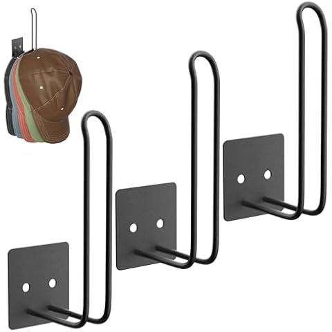 HzTinT 3 Pack Metal Hat Rack, Hat Organizer for Baseball Caps, No Drilling Adhesive/Drilling Hat Holder Storage Organizer for Wall Mount Closet Door, Black Cover