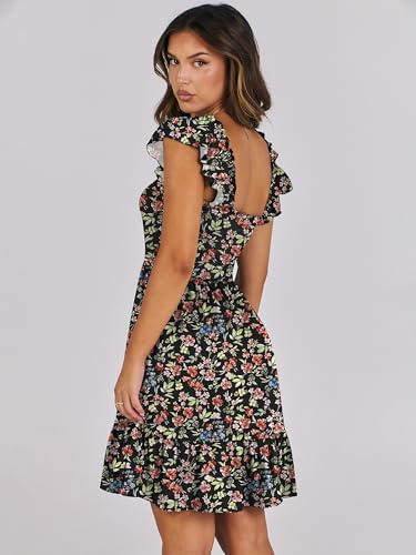 ANRABESS Women's Summer Casual Sleeveless Square Neck Dress 2026 Smocked Ruffle Backless Boho Beach Cute Teen Short Sundress