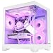 HOENGAGER Panorama Gaming PC Desktop AMD Ryzen 7 5700X 8-Core 3.4 GHz, Radeon RX 9060 XT 16GB, 32GB DDR4 RAM 3200MHz,1TB PCIe SSD, WiFi&BluetoothWindows 11-White