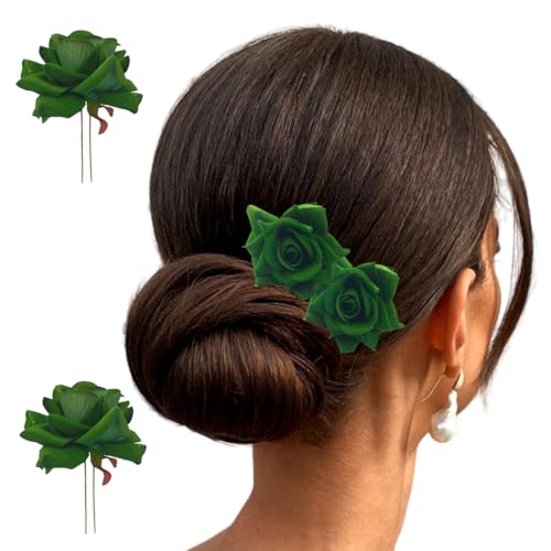Image of Hair Flare Artificial Plastic & Metal Rose Flower with An Abundance of Petals Design Hairpin /Hair Clip /Judabun | Bridal Hair Accessories, Wedding, Festival for Women & Girls - 2700, Set of 2