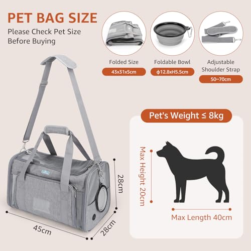 Miniatura 2 de Nobleza Transportin Gato Perro Extensible Bolsa De Transporte Para Mascotas Plegable Transpirable Aerolínea Aprobada Con Correa De Hombro Ajustable Tazón Plegable