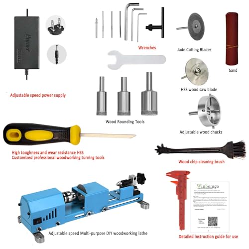 Winbomgo Mini Wood Lathe, Multipurpose Lathe Machine, Milling Lathe, Cutting, Polishing, Professional Table, Top Lathe Tool Kit