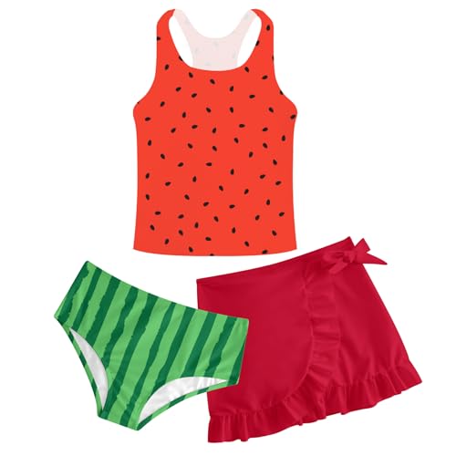 Image of Girls Swimsuit 3 Piece Bathing Suit Quick Dry Tankini Set with Cover Up Beach Skirt Tankini Swimwear 5-16 Years