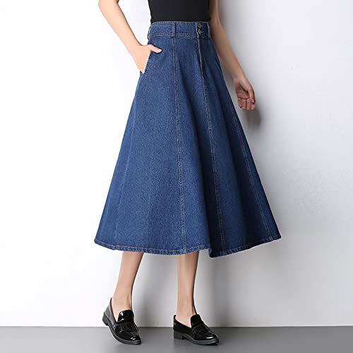 JJDSL Jeansrock Für Damen - Einfarbige High Waist Frauen Midi Flare...
