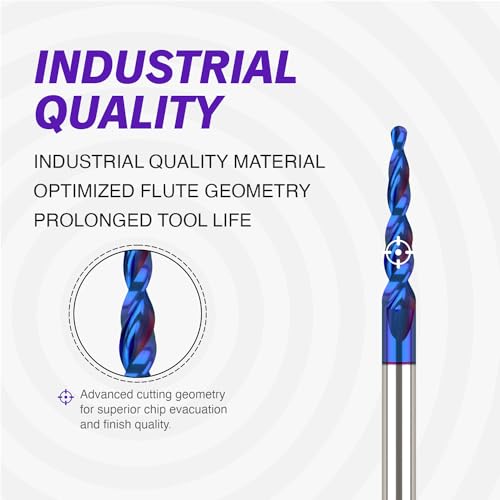 Image of ZahyoX 3D Carving Tapered Angle Ball Nose CNC Bit, 3.0 Degree NACO Coated Router Bit, 1 /16 inch Cutting Dia, 1 /32 inch Radius, 1 /4 inch Shank, 3 inch Overall Length, 2 Flutes, CNC Router Bits, CNC End Mill