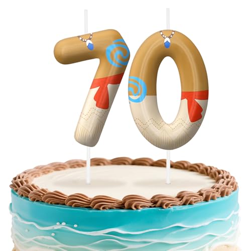 Image of Hawaii Number 70 Birthday Candles, Island Themed Cake Topper for Boys Girls Cake Decorations, Birthday Decorations Party Supplies, Number Candles for Party Decor