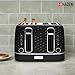 Haden Starbeck 4 Slice Wide Slot Stainless Steel Toaster with Adjustable Browning Control & Non-Slip Feet, Black & Chrome