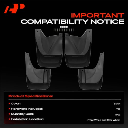 Image of A-Premium Mud Flaps, No Drilling Required Splash Guards with Accessories | Compatible with Honda Pilot 2003-2005, Set of 4 Front and Rear