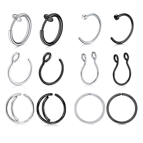 MODRSA Fake Septum Ring Non Piercing Face Nose Rings Hoop Stainless Steel Faux Body Jewelry