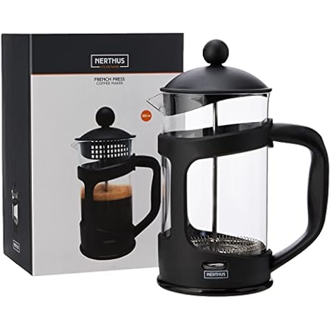 NERTHUS FIH 320 Französische Kaffeepresse 800 ml, Pp, Borosilikatglas und SS, Schwarz, 22x14x11.5 cm Cover