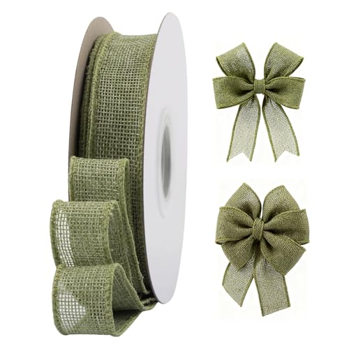 LIUYIDM Grün Schleifenband Juteband mit Draht Breite 2,5 cm x 18,2 m...
