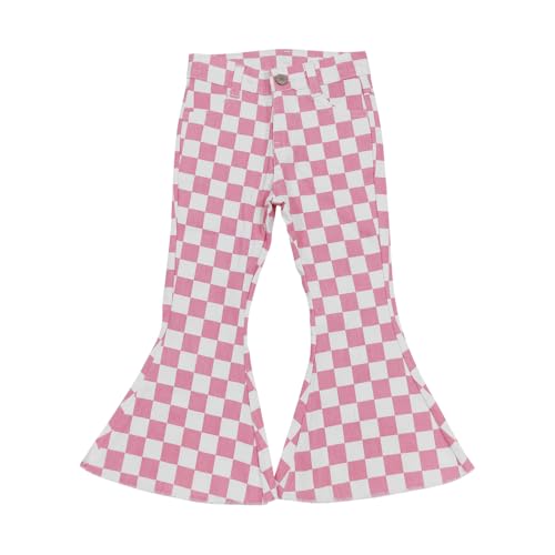 Todder Western Pink Checkerboard Girl Jeans Bell Bottom Pants