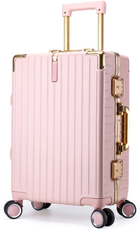 Lightweight Suitcase, Aluminum Frame Luggage, Carry on Luggage with Spinner Wheels Suitable for Men, Girls, and Students Travel,Pink,20in