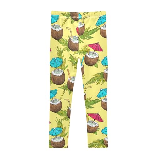 Coconut Drinks Green Leaf Girls Leggings Soft Stretch Workout Yoga Dance Pants for Kids Casual Tights2