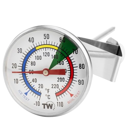 Milk Thermometer for Steaming Milk - Ideal as a Coffee Temperature Thermometer with 175 mm Stainless Steel Probe and Clip Barista Coffee Espresso