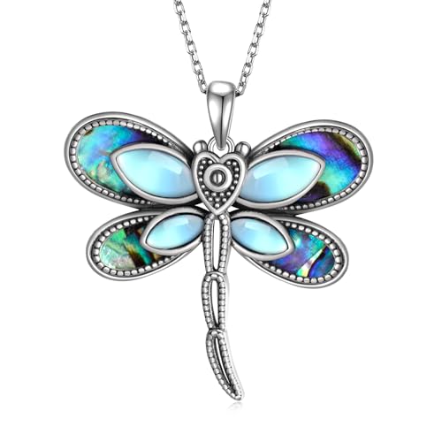 Moonstone Dragonfly Necklace for Women 925 Sterling Silver Dragonfly Pendant Necklaces Moonstone Jewelry Gifts for Women