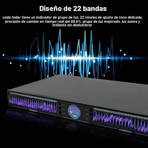 Ecualizador gráfico digital, 22 bandas con 10 efectos preestablecidos, ajuste independiente bajo/medio/agudos, ideal para estudio de grabación, bar, escenario