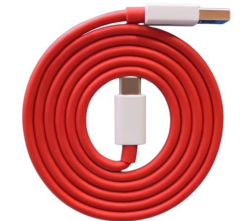 Image of One Plus compatible 100W Fast Charging Cable USB to Type C For One Plus 13 12 11 10 9 8 Series, Nord 4 /3 /2, CE 4 /3 /2 Lite | Red SuperVOOC Data Cable | Supports Warp, Flash Charge 1 Meter (Pack of 1)