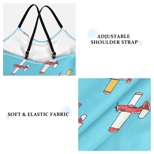 senya Girls Swimsuits One-Piece Swimwear Tie Bathing Suit Beach Summer Round Neck 5-6T Airplane Blue Background Pattern3
