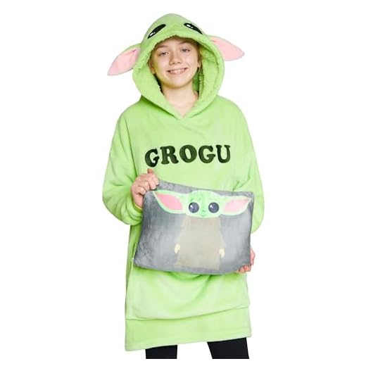 Disney Stitch Batamanta con Capucha Niños - 2 en 1 Sudadera de Forro Polar Grande Baby Yoda - Regalos Stitch Navidad (Verde Baby Yoda)