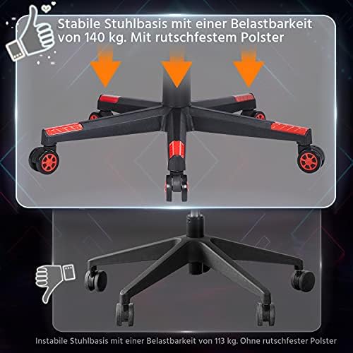 9. Bild von Yaheetech Gaming Stuhl Chefsessel，ergonomischer Gaming Sessel, Höhenverstellbarer Gamer Stuhl, Bürostuhl, PC Stuhl mit Fußstütze, Computerstuhl hohe Rückenlehne mit einstellbaren Armlehnen Rot