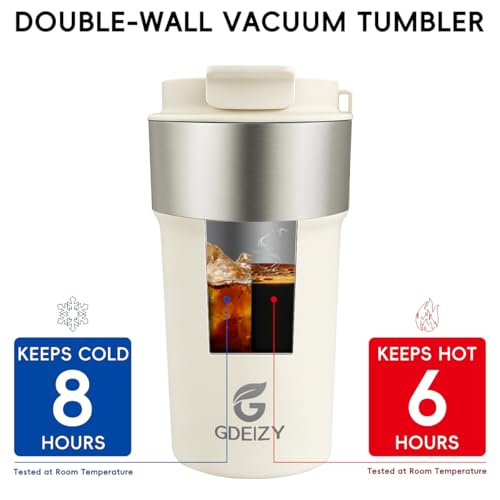 Image of Insulated Travel Coffee Mug, 17oz Stainless Steel Leakproof Flip Straw Cup