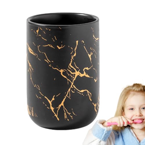 Vaso de cepillo de dientes de cerámica - Soporte duradero de mármol natural, organizador de baño multiusos | 4,25 x 2,95 x 2,95 pulgadas. Práctico almacenamiento para pasta de dientes, cosméticos