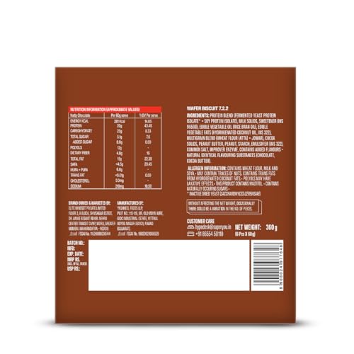 Image of Superyou Nutty Chocolate Mega Protein Wafer Bar (Pack of 6) 20G Protein, 4.8g Fibre, No Added Sugar | Yeast Fermented |Energy Bars|Crunchy Wafer Bar|100% Vegetarian|No Palm Oil | 360g