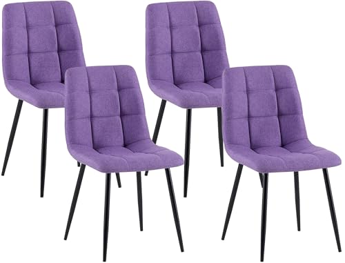 CLP Lot de 4 chaises de Salle a Manger rembourrees Antibes, chaises de Cuisine avec Dossier et Pieds en Metal Noir, Charge Max. 150 kg, Couleur:Violet
