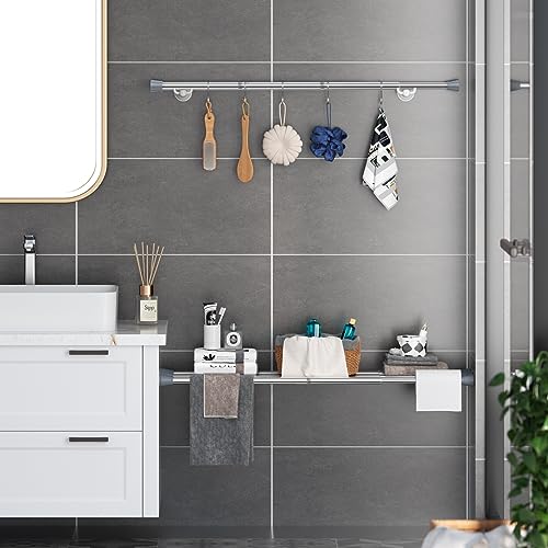 Image of AIZESI 1pcs Tension Curtain Rod Tension Rods for Windows 28 To 48 Inch, 7 /8 inch Diameter Spring Curtain Rod No Drilling Silver Tension Rods of Curtains Window Closet Wardrobe Kitchen