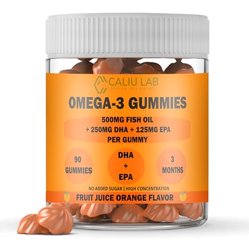 CALIU GUMMY | Gominolas Omega-3 | 500 mg Aceite de Pescado + 250 mg DHA + 125 mg EPA | 90 Gomas | Sabor a Naranja | Suplemento Omega 3 Alta Concentración, Ácidos Grasos | Corazón, Cerebro y Vista
