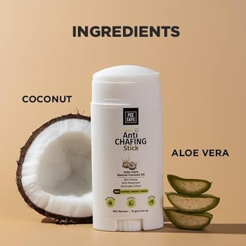 Pee Safe Anti Chafing Stick | With Natural Coconut Oil & Aloe Vera | Non Greasy Balm for Thigh, Underarm, Groin | pH Balanced Skin Protection for Men & Women | 2.65 Oz (75g)