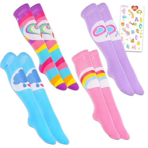 Chaussettes Care Bears pour femme lot de 4 paires multicolores taille 4 à 10 avec autocollants