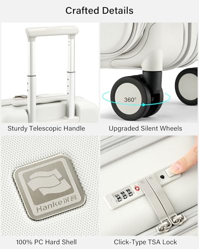 Image of Hanke Hardside Expandable Checked Luggage, 24 Inch Top Opening Trunk Luggages with Spinner Wheels, All-PC Hard Shell Suitcase, Lightweight TSA Checked-Medium(Smoke White, 83L)
