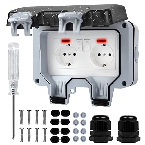 promixc Außensteckdose Steckdose, Wetterfest Steckdosen mit Schalter und...