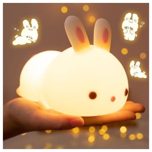 One Fire Cute Bunny Kids Night Light for Kids,16 Colors Kawaii Night Lights for Kids Room, Rechargeable Cute Lamp Baby Night Light,Tap FUN Cute Stuff for Teen Girls,Nightlights for Children Cute Gifts