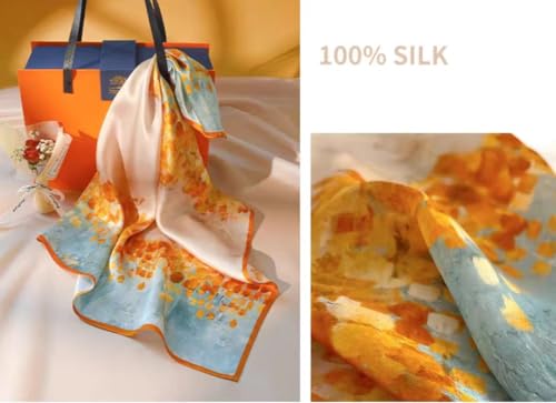 Image of ANDANTINO 100% Mulberry Silk Scarf -21 inch Square Neckerchief with Gift Packed